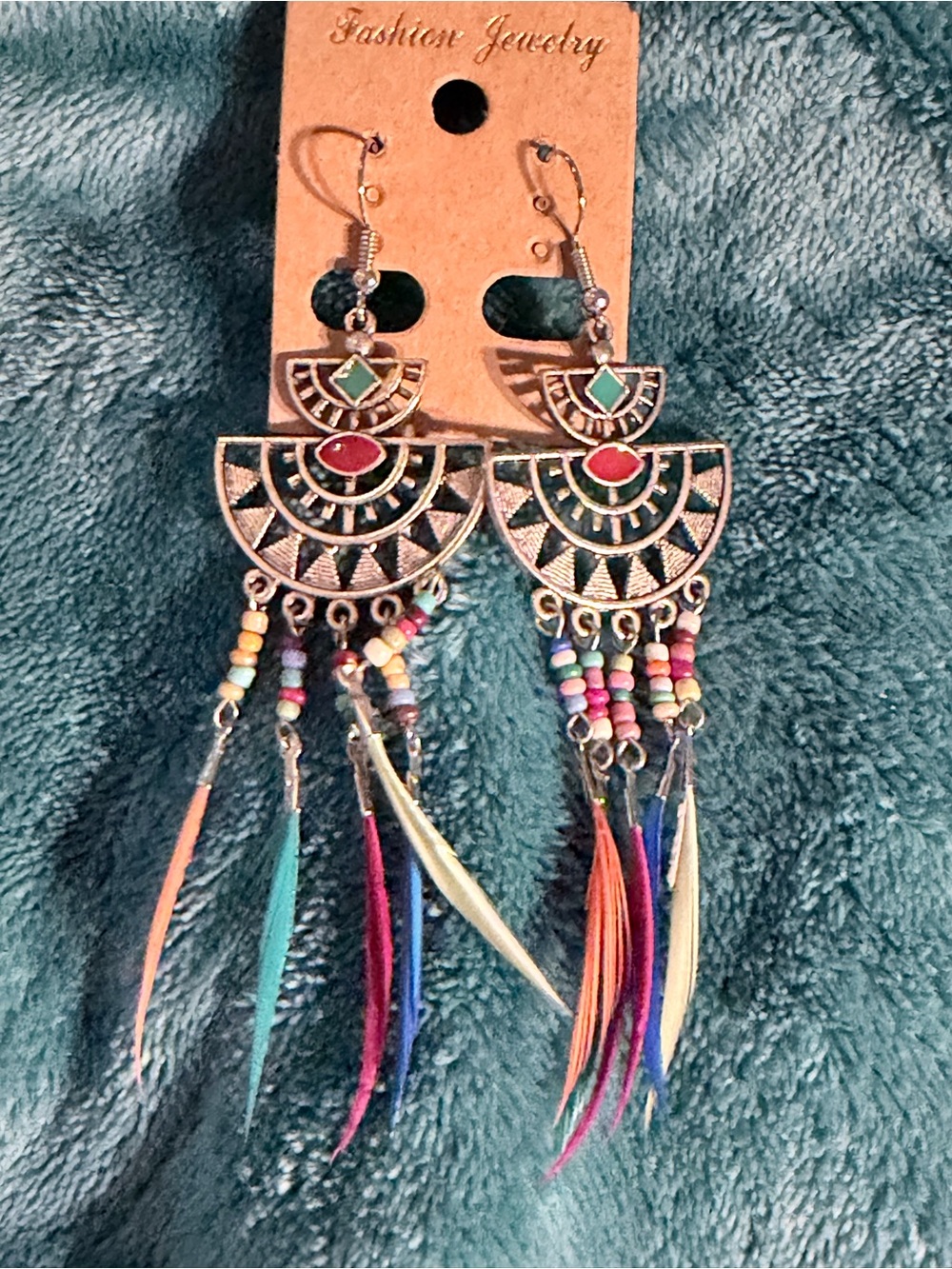 Bohemian Multicolor Feather Drop Earrings - Fashion Jewelry